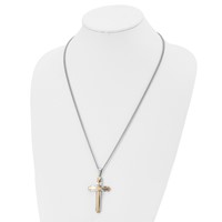 Chisel Stainless Steel Polished Yellow IP-plated Cross Pendant on a Curb Chain Necklace, 24" view 4