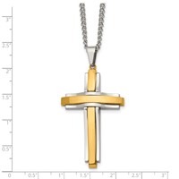 Chisel Stainless Steel Polished Yellow IP-plated Cross Pendant on a Curb Chain Necklace, 24" view 5