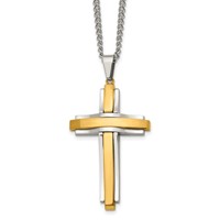 Chisel Stainless Steel Polished Yellow IP-plated Cross Pendant on a Curb Chain Necklace, 24" view 1