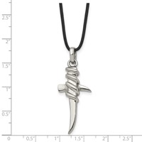 Stainless Steel Polished Pointed Cross Leather Cord Necklace, 20" view 5