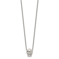 Stainless Steel Polished Skull Necklace, 16" view 3
