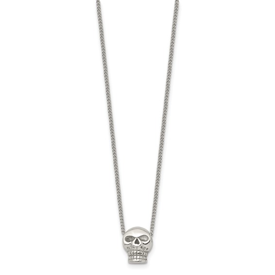 Stainless Steel Polished Skull 16in Necklace
