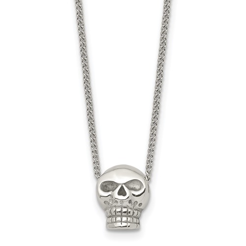 Stainless Steel Polished Skull Necklace, 16"