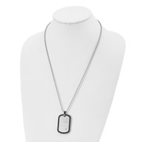 Chisel Stainless Steel Brushed Necklace with Black Carbon Fiber Inlay Edges and.01carat Diamond Dog Tag on a Ball Chain, 24" view 4