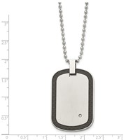 Chisel Stainless Steel Brushed Necklace with Black Carbon Fiber Inlay Edges and.01carat Diamond Dog Tag on a Ball Chain, 24" view 3