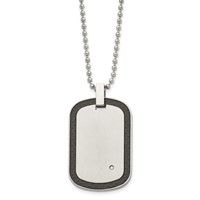 Chisel Stainless Steel Brushed Necklace with Black Carbon Fiber Inlay Edges and.01carat Diamond Dog Tag on a Ball Chain, 24" view 1