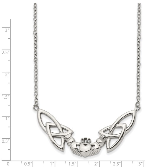 Stainless Steel Polished Claddagh 18in Necklace