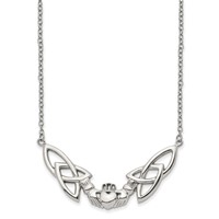 Stainless Steel Polished Claddagh Necklace, 18" view 1