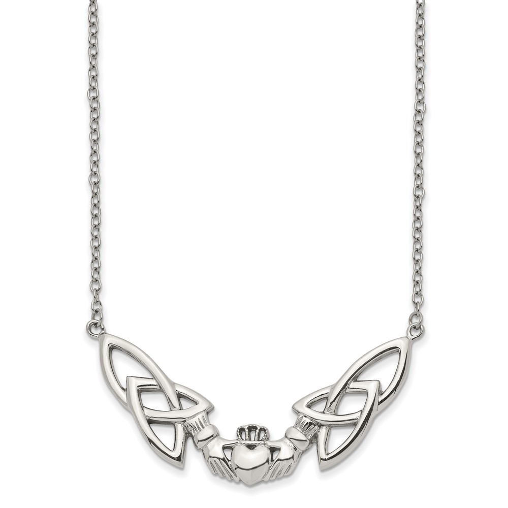 Stainless Steel Polished Claddagh 18in Necklace