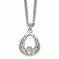 Chisel Stainless Steel Antiqued and Polished Claddagh Pendant on an Curb Chain Necklace, 18" view 1