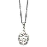 Chisel Stainless Steel Polished Trinity Knot and Claddagh Pendant on an Curb Chain Necklace, 18" view 3