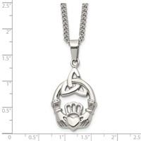 Chisel Stainless Steel Polished Trinity Knot and Claddagh Pendant on an Curb Chain Necklace, 18" view 5