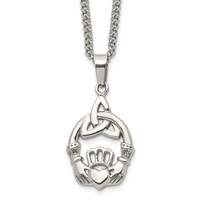 Chisel Stainless Steel Polished Trinity Knot and Claddagh Pendant on an Curb Chain Necklace, 18" view 1