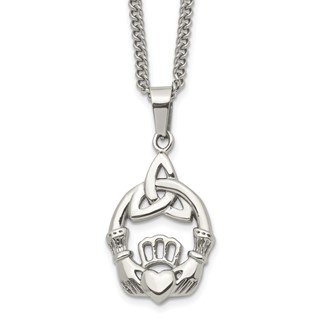 Chisel Stainless Steel Polished Trinity Knot and Claddagh Pendant on an 18 inch Curb Chain Necklace