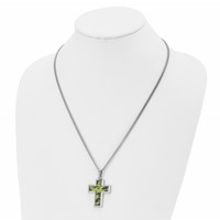 Chisel Stainless Steel Polished Printed Green Camo Under Rubber Cross Pendant on a Curb Chain Necklace, 22" view 4