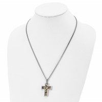 Chisel Stainless Steel Polished Printed Brown Camo Under Rubber Cross Pendant on a Curb Chain Necklace, 22" view 4