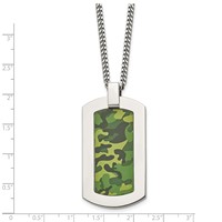 Chisel Stainless Steel Polished Printed Green Camo Under Rubber Dog Tag on a Cable Chain Necklace, 22" view 3
