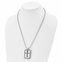 Chisel Stainless Steel Antiqued Brushed and Polished 2 Piece Textured Cross Dog Tag on a Ball Chain Necklace, 22" view 4