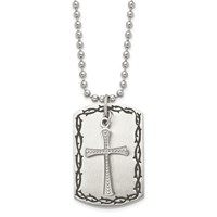 Chisel Stainless Steel Antiqued Brushed and Polished 2 Piece Textured Cross Dog Tag on a Ball Chain Necklace, 22" view 5