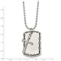 Chisel Stainless Steel Antiqued Brushed and Polished 2 Piece Textured Cross Dog Tag on a Ball Chain Necklace, 22" view 3