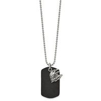 Chisel Stainless Steel Polished and Antiqued Eagle Leather Dog Tag on a Ball Chain Necklace, 22" view 2