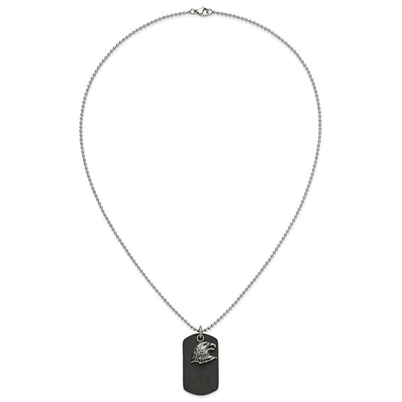 Chisel Stainless Steel Polished and Antiqued Eagle Leather Dog Tag on a 22 inch Ball Chain Necklace