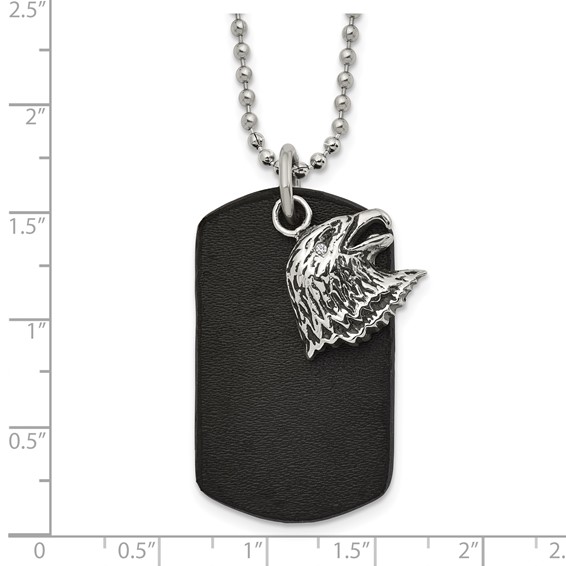 Chisel Stainless Steel Polished and Antiqued Eagle Leather Dog Tag on a 22 inch Ball Chain Necklace