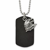 Chisel Stainless Steel Polished and Antiqued Eagle Leather Dog Tag on a Ball Chain Necklace, 22" view 1