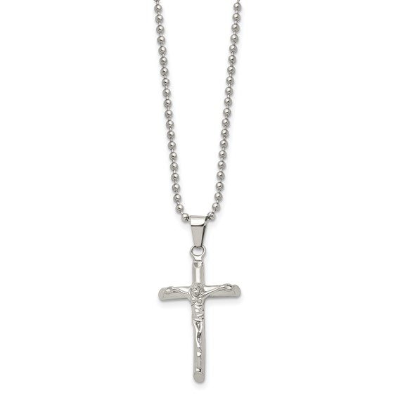 Chisel Stainless Steel Polished Crucifix Pendant on a 20 inch Ball Chain Necklace