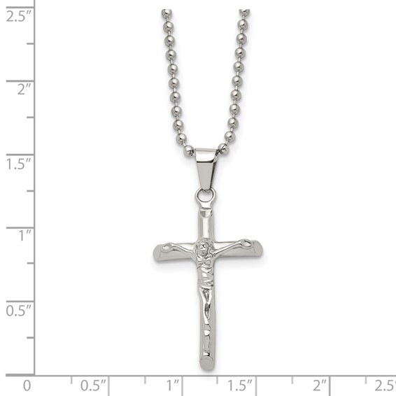 Chisel Stainless Steel Polished Crucifix Pendant on a 20 inch Ball Chain Necklace