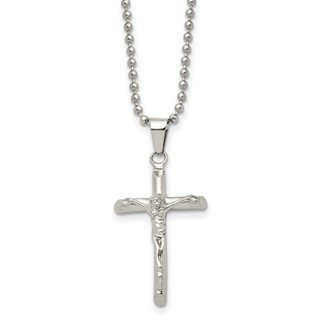Chisel Stainless Steel Polished Crucifix Pendant on a 20 inch Ball Chain Necklace