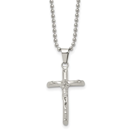 Chisel Stainless Steel Polished Crucifix Pendant on a Ball Chain Necklace, 20"