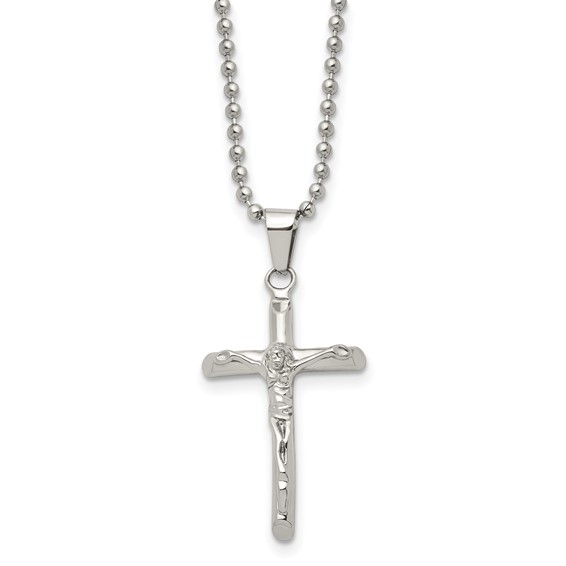 Chisel Stainless Steel Polished Crucifix Pendant on a 20 inch Ball Chain Necklace