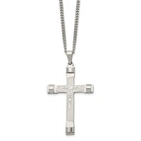 Chisel Stainless Steel Brushed and Polished Crucifix Pendant on a Curb Chain Necklace, 22" view 3