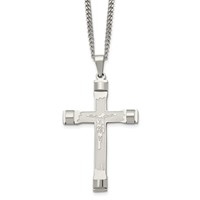 Chisel Stainless Steel Brushed and Polished Crucifix Pendant on a Curb Chain Necklace, 22" view 1