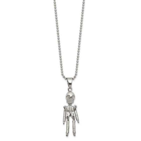 Chisel Stainless Steel Polished Moveable Skeleton Pendant on a 22 inch Ball Chain Necklace