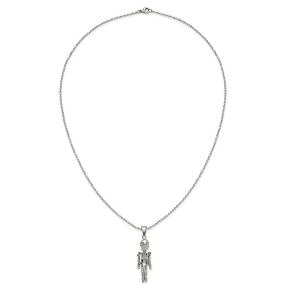 Chisel Stainless Steel Polished Moveable Skeleton Pendant on a 22 inch Ball Chain Necklace