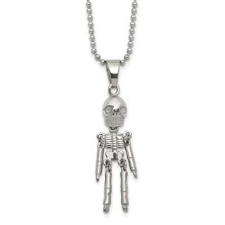 Chisel Stainless Steel Polished Moveable Skeleton Pendant on a 22 inch Ball Chain Necklace