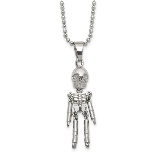 Chisel Stainless Steel Polished Moveable Skeleton Pendant on a Ball Chain Necklace, 22"