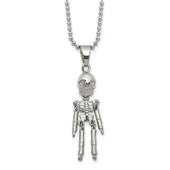 Chisel Stainless Steel Polished Moveable Skeleton Pendant on a 22 inch Ball Chain Necklace