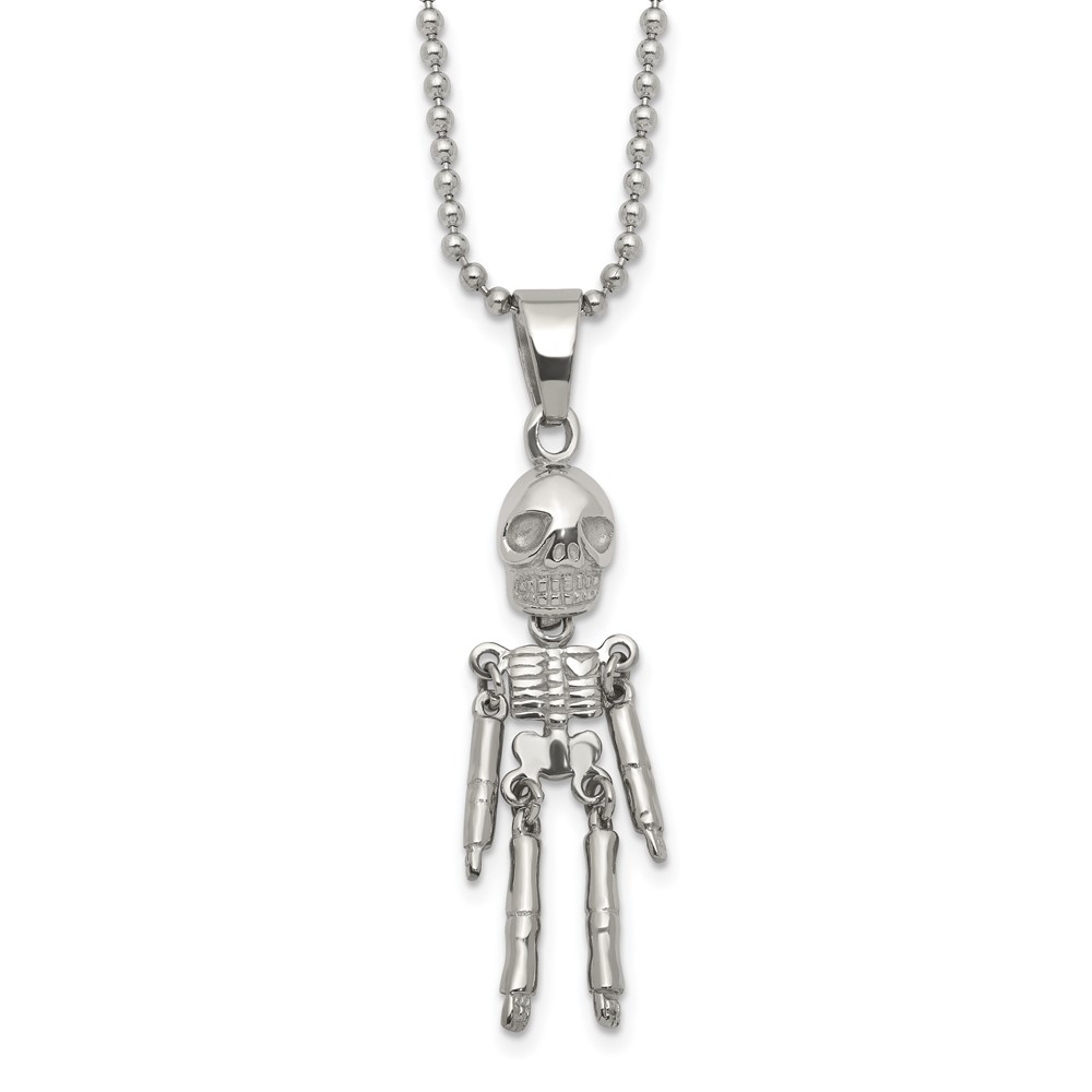Stainless Steel Polished Moveable Skeleton 22in Necklace