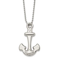 Chisel Stainless Steel Polished Hollow Anchor Pendant on a Ball Chain Necklace, 22" view 3