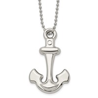 Chisel Stainless Steel Polished Hollow Anchor Pendant on a Ball Chain Necklace, 22" view 1