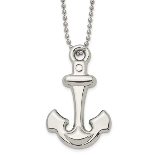 Chisel Stainless Steel Polished Hollow Anchor Pendant on a Ball Chain Necklace, 22"