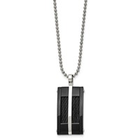 Stainless Steel Polished Black IP-plated Necklace with Cable Rectangle, 20" view 3