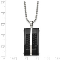 Stainless Steel Polished Black IP-plated Necklace with Cable Rectangle, 20" view 5