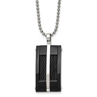 Stainless Steel Polished Black IP-plated Necklace with Cable Rectangle, 20" view 1