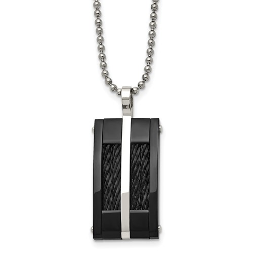 Stainless Steel Polished Black IP-plated Necklace with Cable Rectangle, 20"