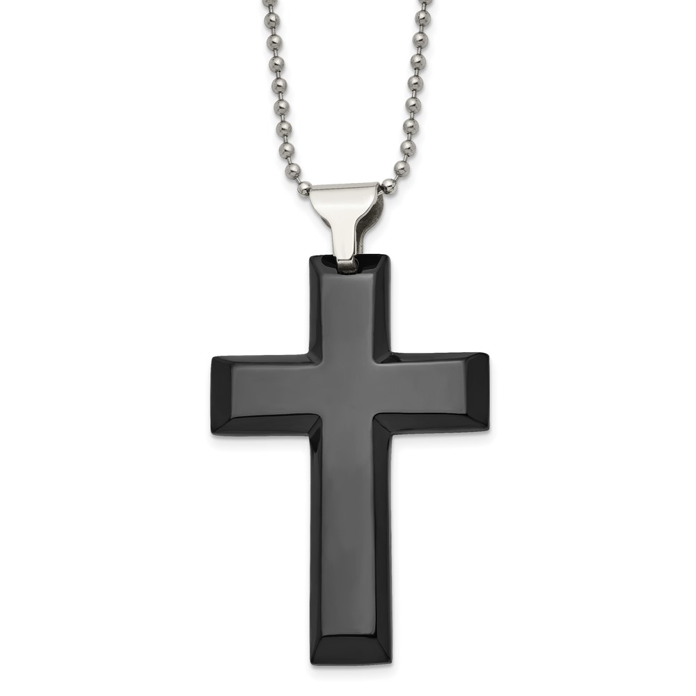 Stainless Steel Polished Black IP-plated Cross 24in Necklace