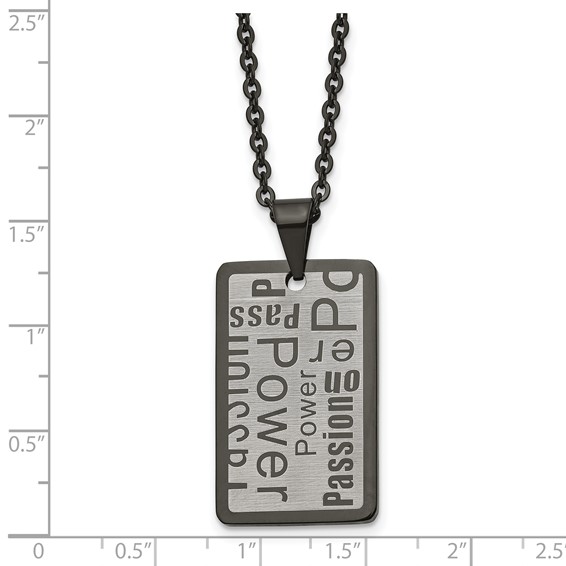 Chisel Stainless Steel Brushed and Polished Black IP-plated Power and Passion Pendant on a 22 inch Cable Chain Necklace